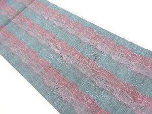 手織り紬変わりよろけ縞模様織出し全通袋帯